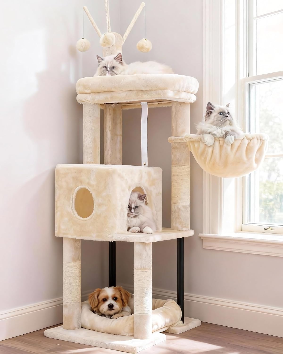 Heybly Cat Tree, 45.3" Cat Tower for Indoor Cats with Large Perch HCT202SG – Essentials for Cats - 45.3 inch / Beige