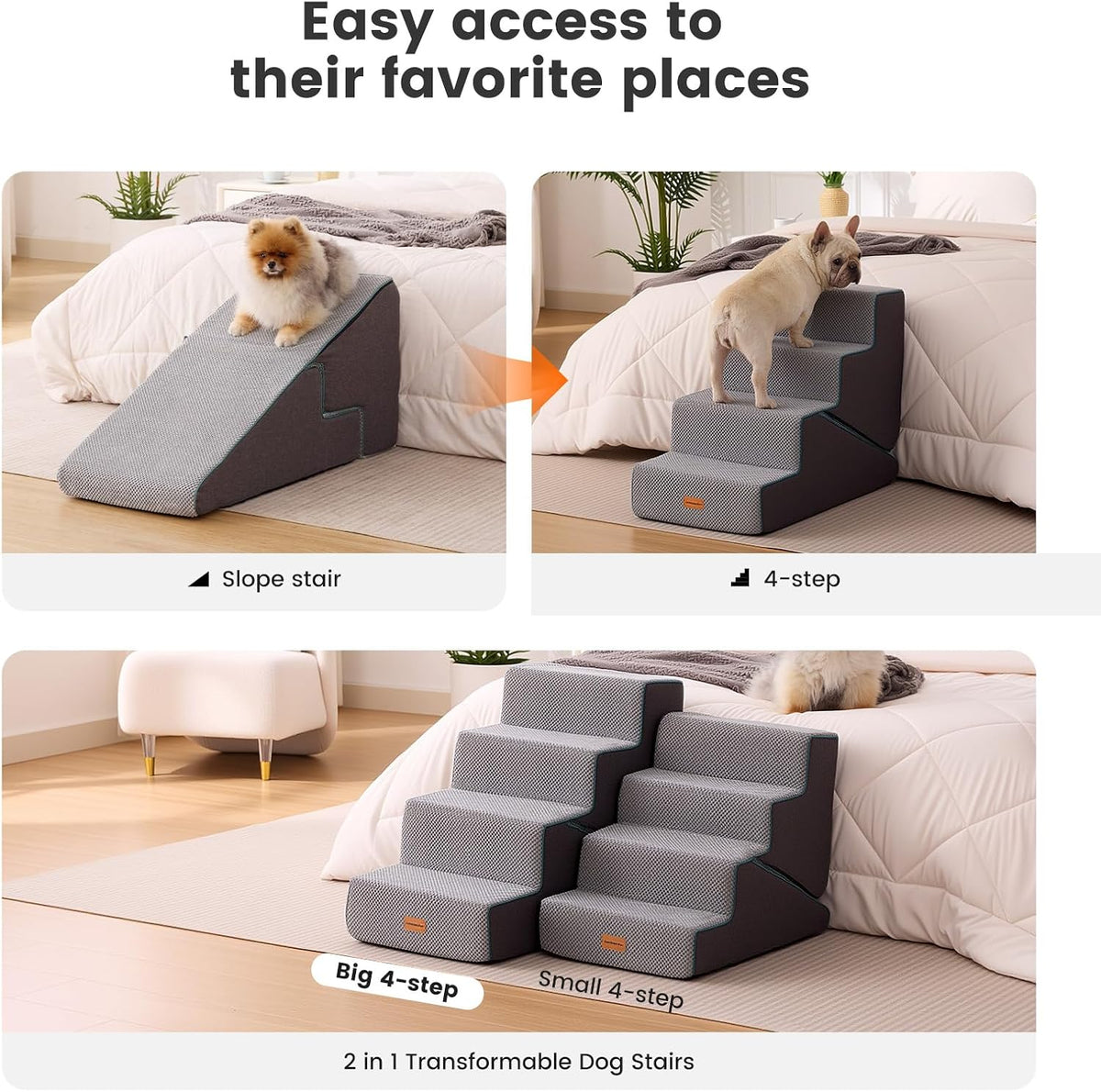 Gardner Pet Dog Stairs for Small Dogs 14" H - Grey 2in1 / 4.0 / 15.75"x30"x22"Deformable - image 4