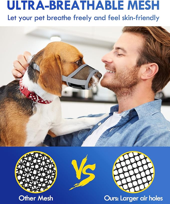 Dog Muzzle, Soft Air Mesh Muzzle for Small Medium Large Dogs Anti Biting Barking Chewing, Breathable Drinkable Adjustable Loop Pets Muzzle for German Shepherd Husky Labrador Retriever (Grey,XL)