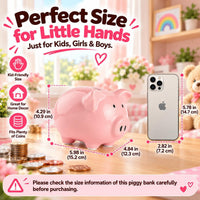 SOBEIT Piggy Bank for Kids Girls Boys, Glazed Ceramic Coin Bank - Style 1 Pink - image 3