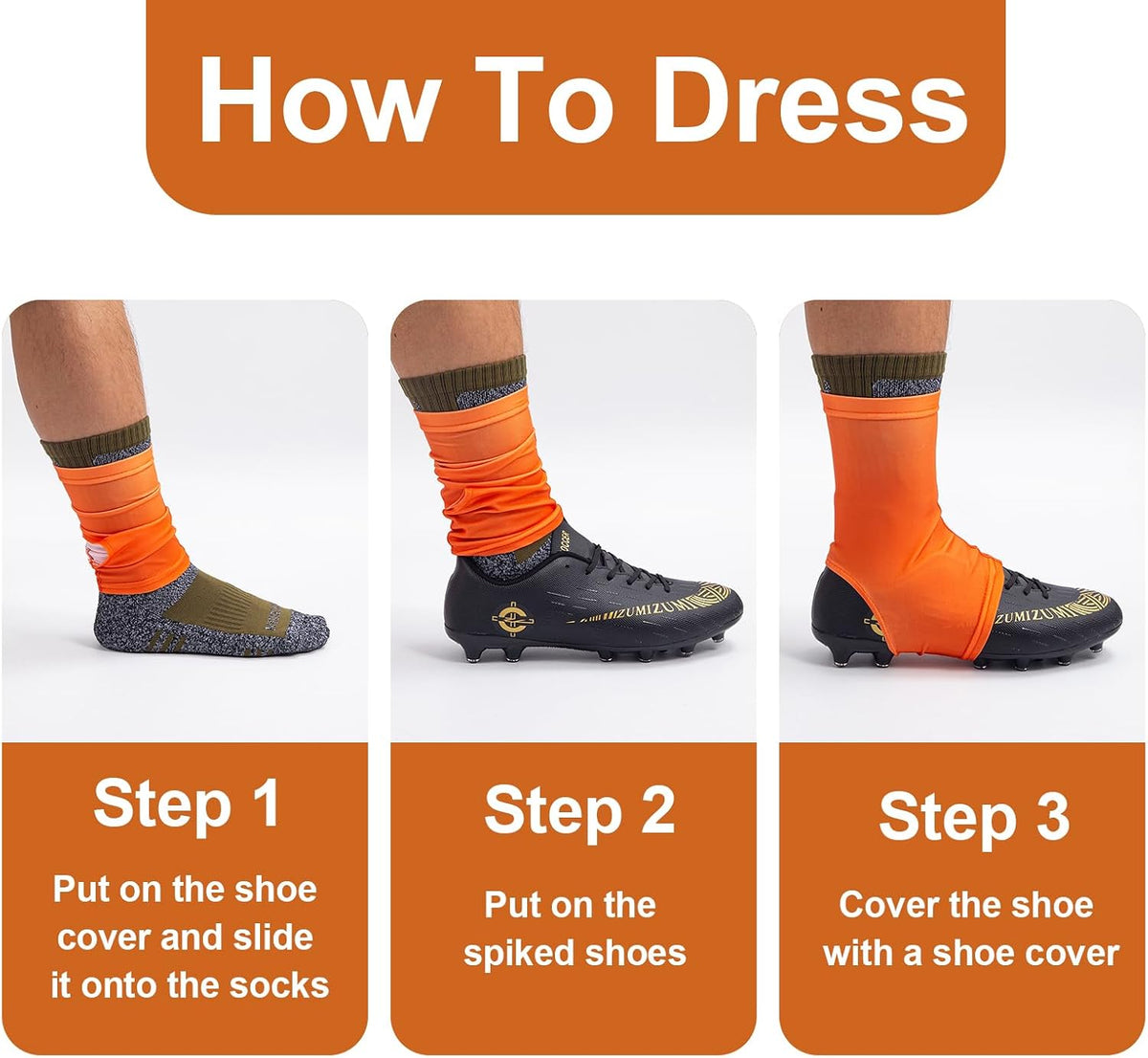 Football Spats Cleat Covers, Youth Boys, Keeps Dirt - Orange / Small - image 4
