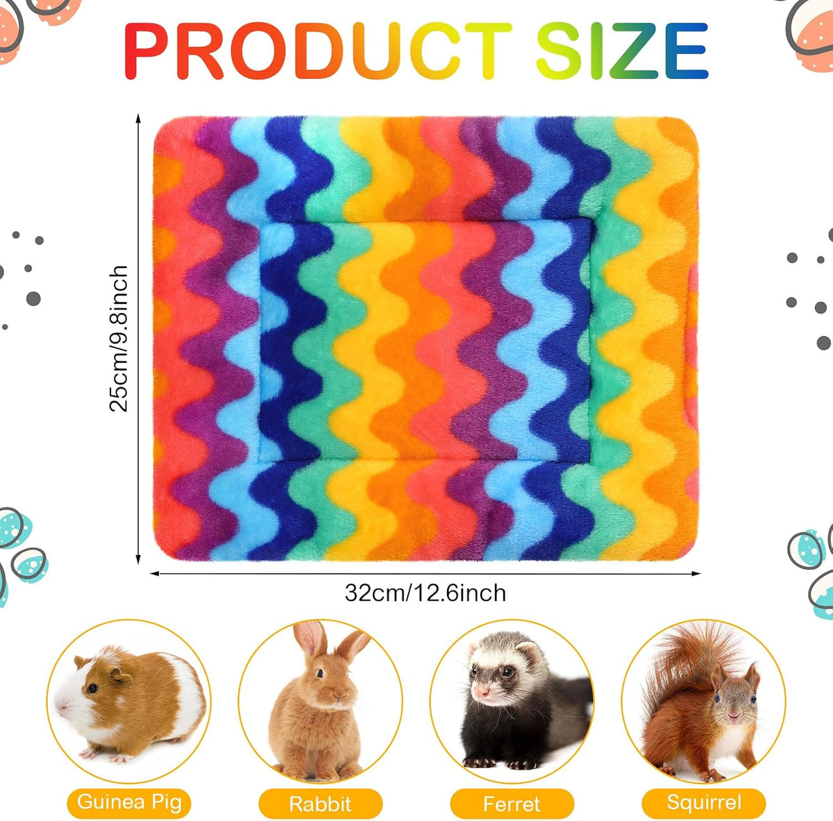 Haull 4 Pcs Waterproof Guinea Pig Bedding Mat, 13 x 10 - Rainbow / 13 x 10 Inch - image 2