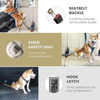 IOKHEIRA Dog Seat Belt 3-in-1 Car Harness for Dogs Adjustable Safety Seatbelt for Car Durable Nylon Reflective Bungee Fabric Tether with Clip Hook Latch & Buckle, Swivel Zinc Alloy Carabiner Green