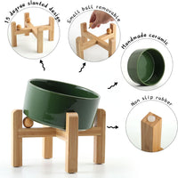 Black Raised/Elevated 15°Slanted Ceramic Dog Bowl for Small Breeds - Rust Green / 3.6 CUPS - Medium Dog Bowls - image 2