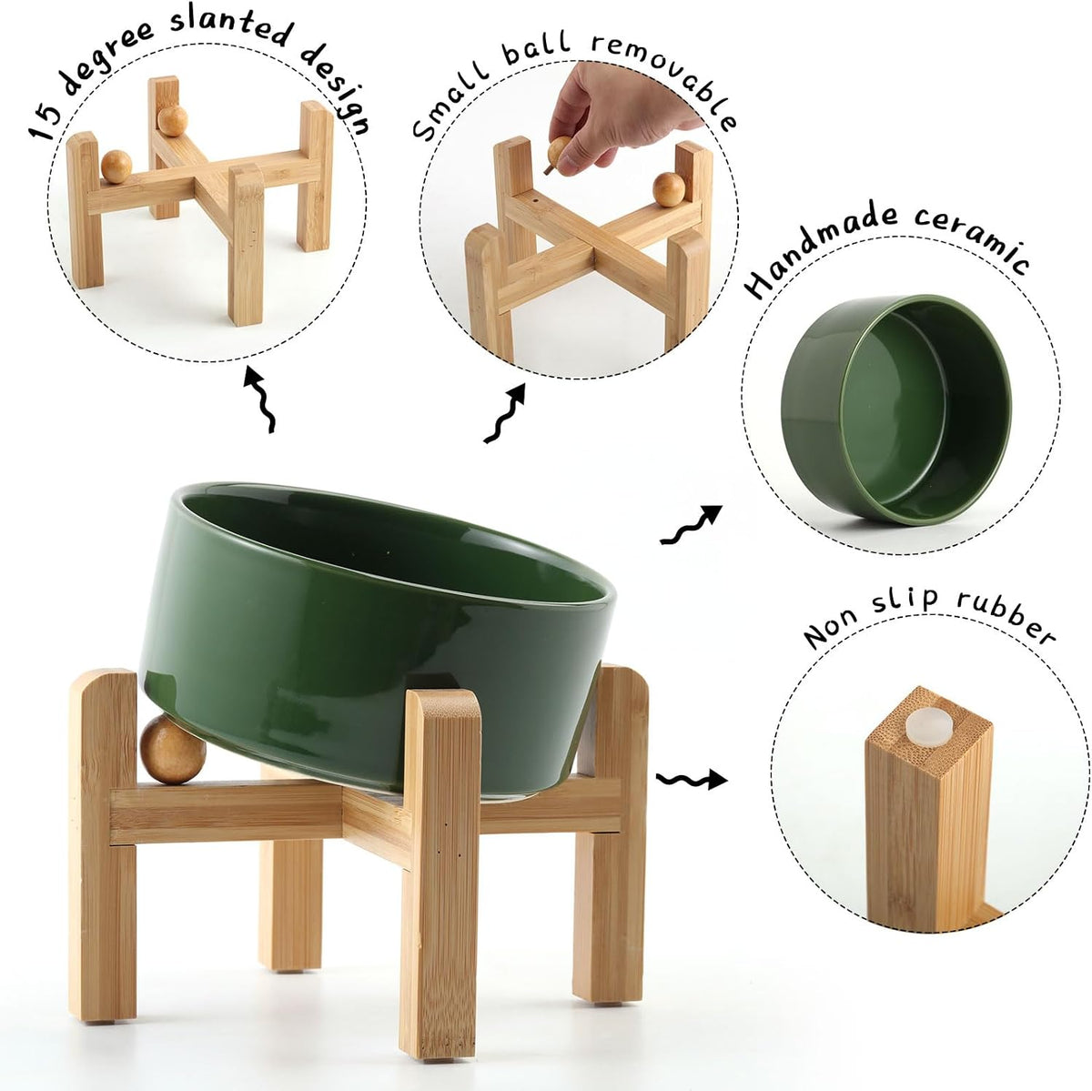 Black Raised/Elevated 15°Slanted Ceramic Dog Bowl for Small Breeds - Rust Green / 3.6 CUPS - Medium Dog Bowls - image 2