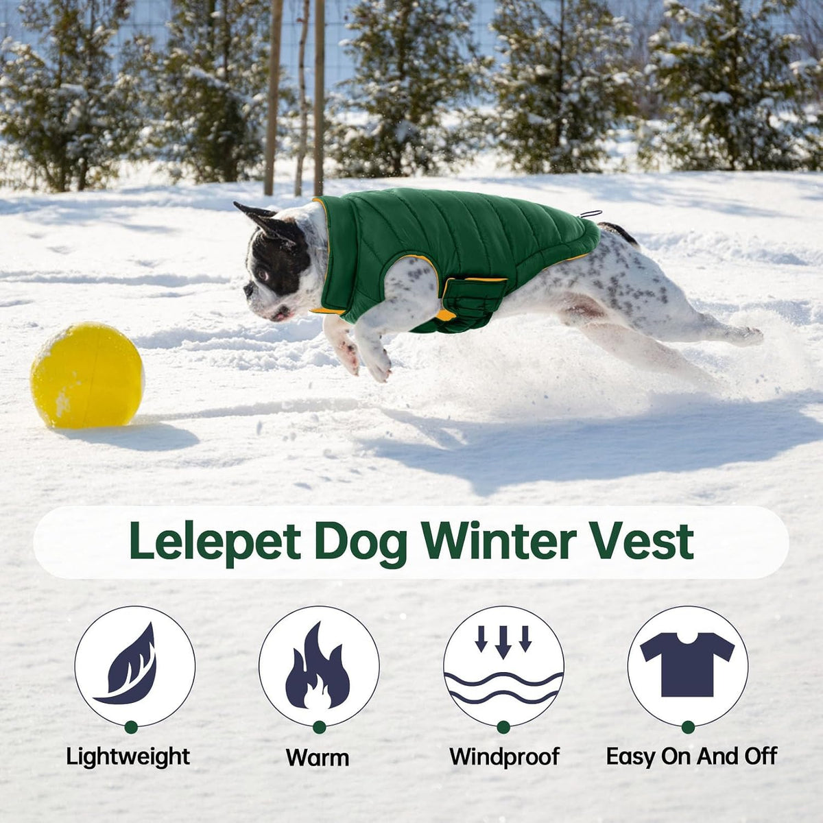 Lelepet Reversible Dog Coat Windproof Dog Jacket Lightweight Puffer - Medium / Green - image 4