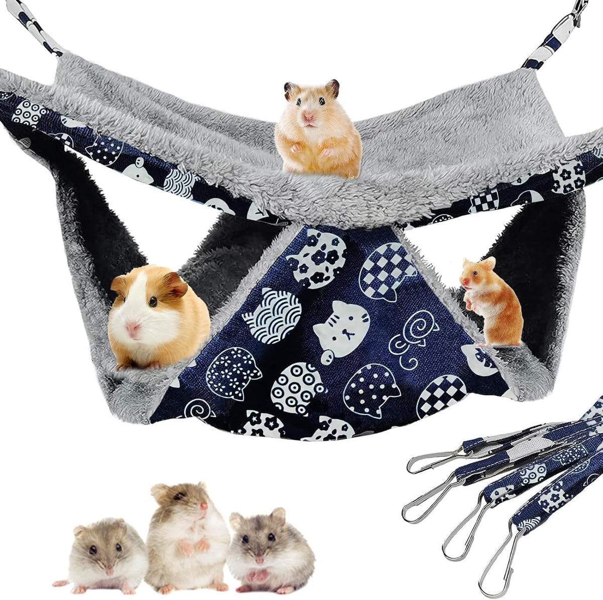 2 Layers Pet Rat Hammock, Double Sided Warm Flece & Linen Hammock for Cage, Hamster Guinea Pig