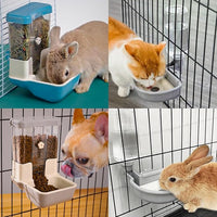Automatic Pet Food Water Dispenser, Auto Gravity Pet Feeder Water Bottle Set for Crate, Feeding Station for Small Dog Cat Rabbit Guinea Pigs Chinchilla Ferret Hedgehog (Gray)