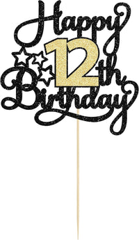 1Pc Happy 80th Birthday Cake Topper Black Gold Glitter Cheers to 80 - 12th - image 3