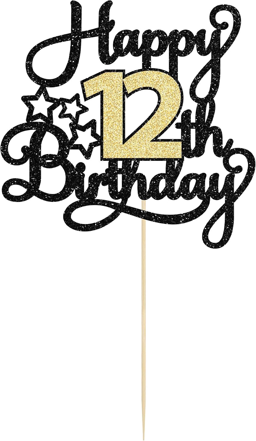 1Pc Happy 80th Birthday Cake Topper Black Gold Glitter Cheers to 80 - 12th - image 3