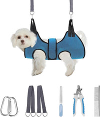 PAWCHIE Dog Grooming Hammock Harness for Dog Cat with Pet Nail Clipper Trimmer-Breathable Cat Hanger Sling for Trimming Clipping Nails-Dog Hammock Restraint Bag for Small Medium Large Dog,Dark Blue XS