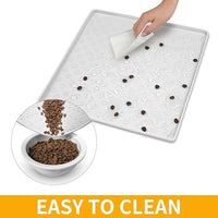 Ptlom Pet Placemat for Dog and Cat, Waterproof Silicone Pet Feeding Bowl Mats for Food and Water, Small Medium Large Dogs Mat Prevent Residues from Spilling to Floor, White, 11.8"x11.8"