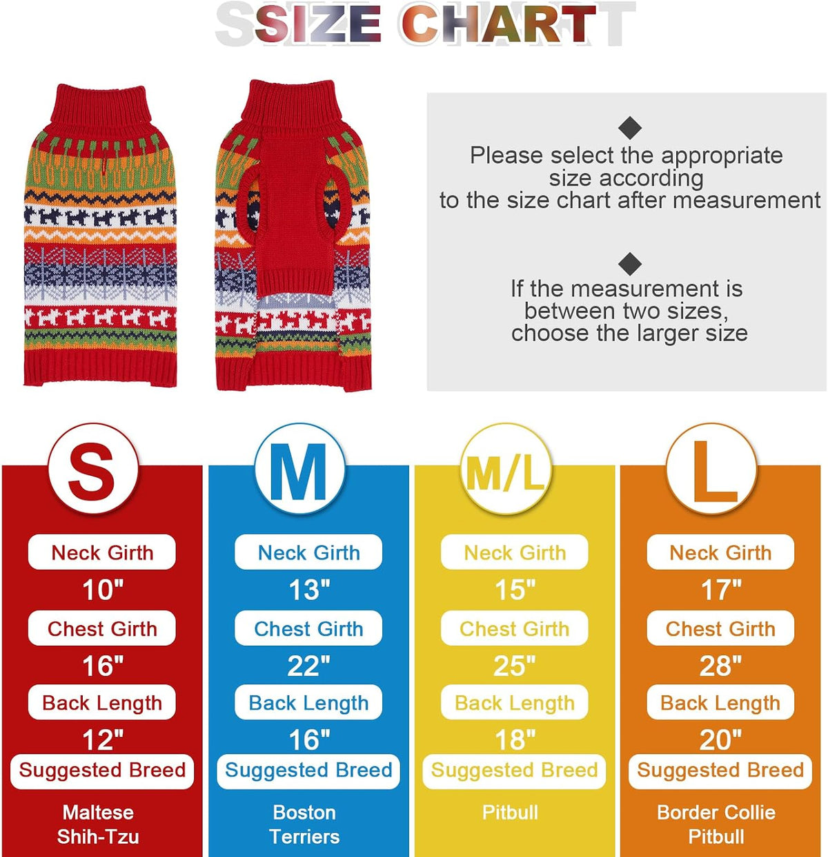 Dog Sweater - Winter Coat Apparel Clothes with Colorful Stripes for Cold Weather – Essentials for Dogs - Medium/Large / Red - image 2