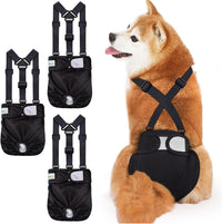 Idepet Female Dog Diapers with Suspender Detachable - 3 Pcs Black / L
