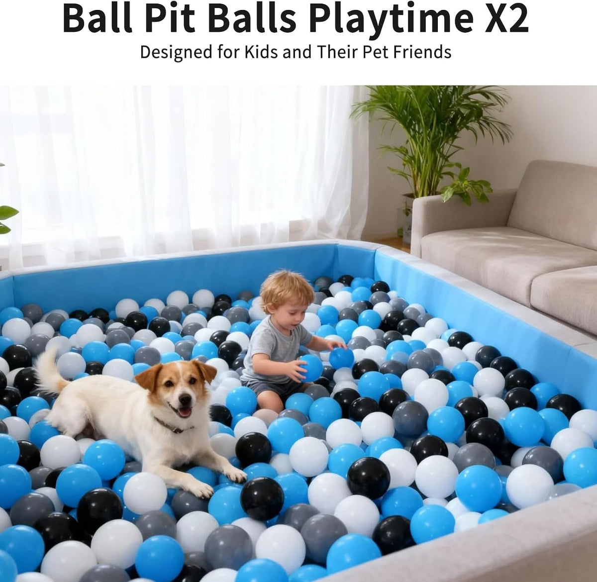 Ball Pit Balls for Toddlers, Crush Proof - Sea Blue+Black/Gray/White / 100 balls - image 4
