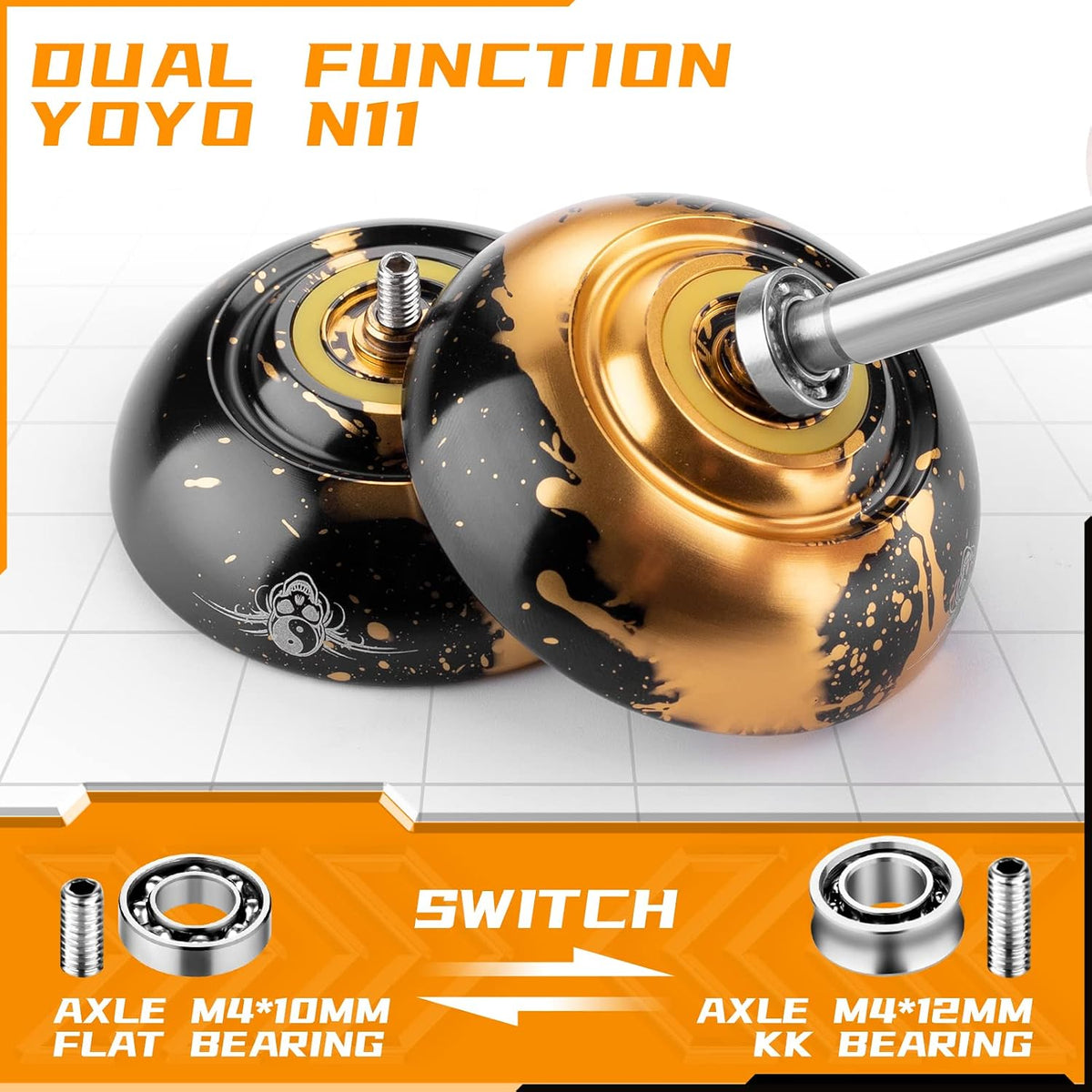 MAGICYOYO N11 Metal Yoyo Professional Responsive & Unresponsive Trick - N11 Blak Golden+K2 Crystal - image 2