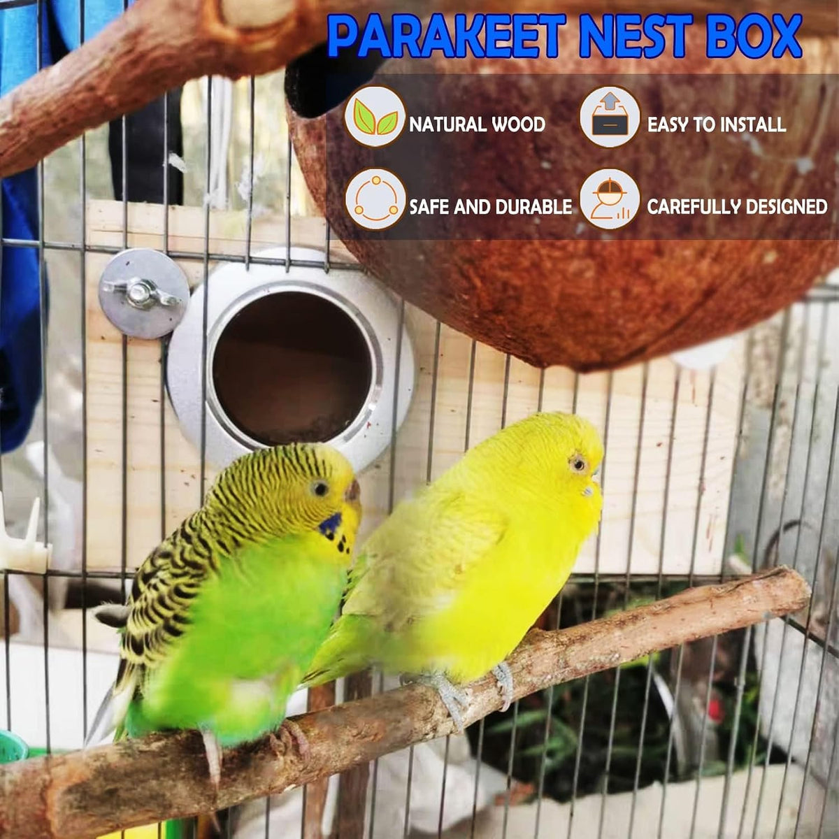 Parakeet Nesting Box, Wood Bird Nest House for Cage - M-9.84 x 5.11 x 5.11in - image 2