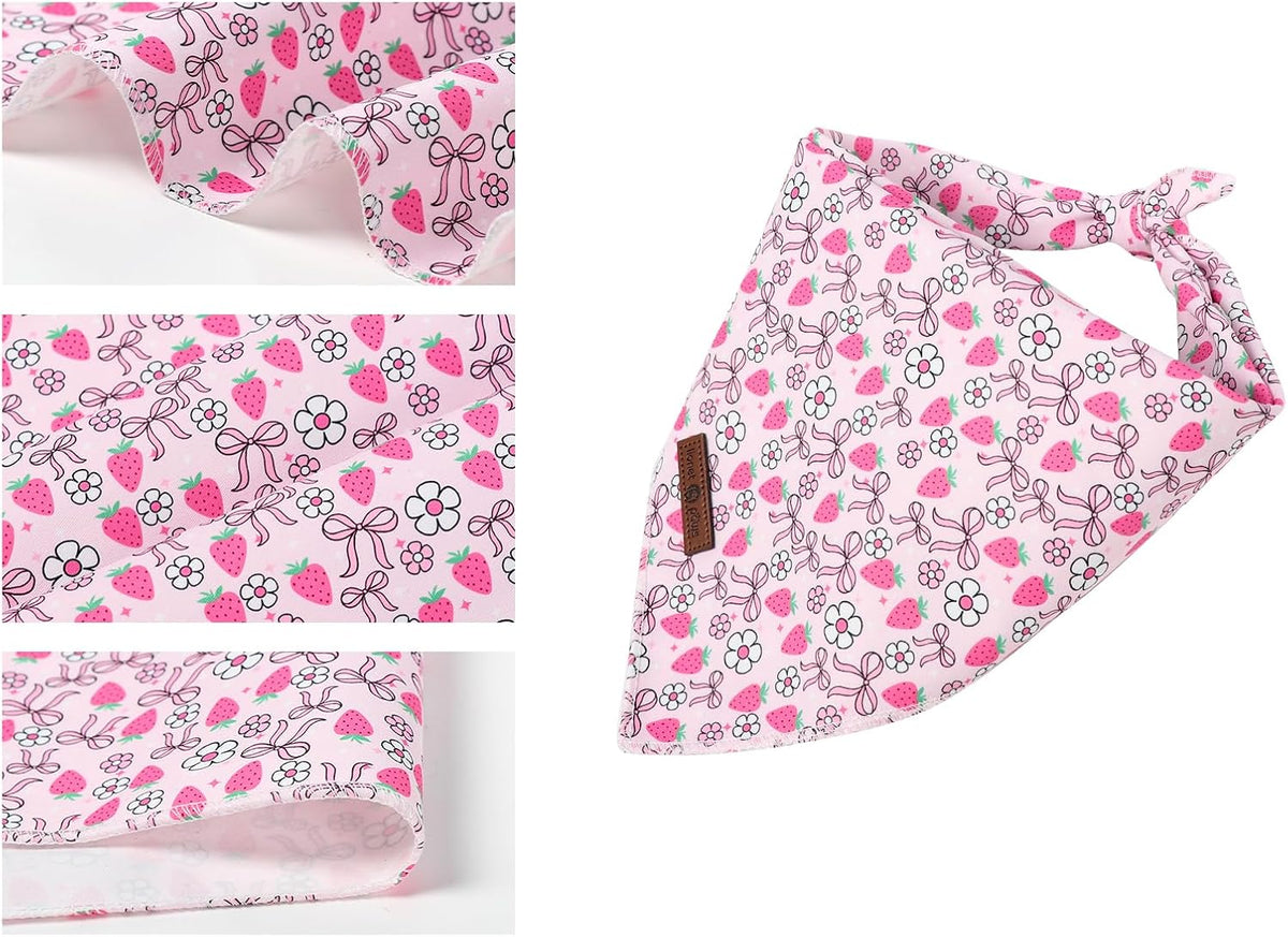 Lionet Paws Spring Daisy Dog Bandana Washable Cotton Handkerchief - Strawberry Bow / Small (Pack of 1) - image 3