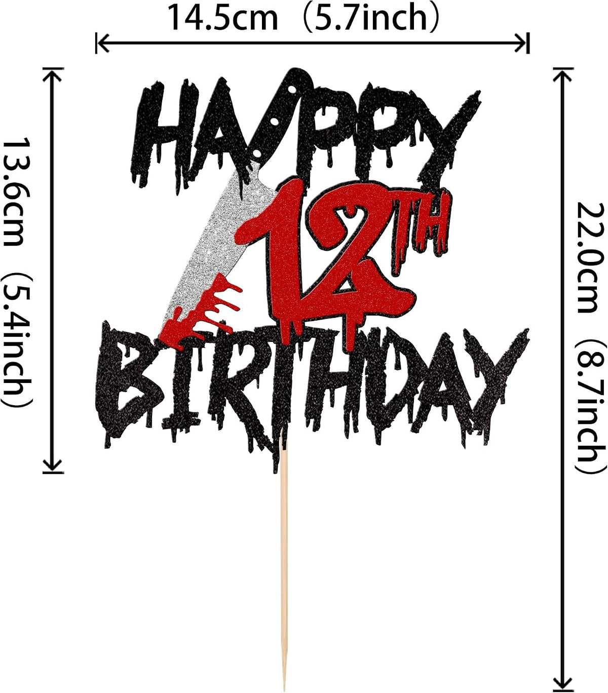 Zhuoweism Halloween horror Happy Birthday glitter cake topper on bamboo stick - view 32