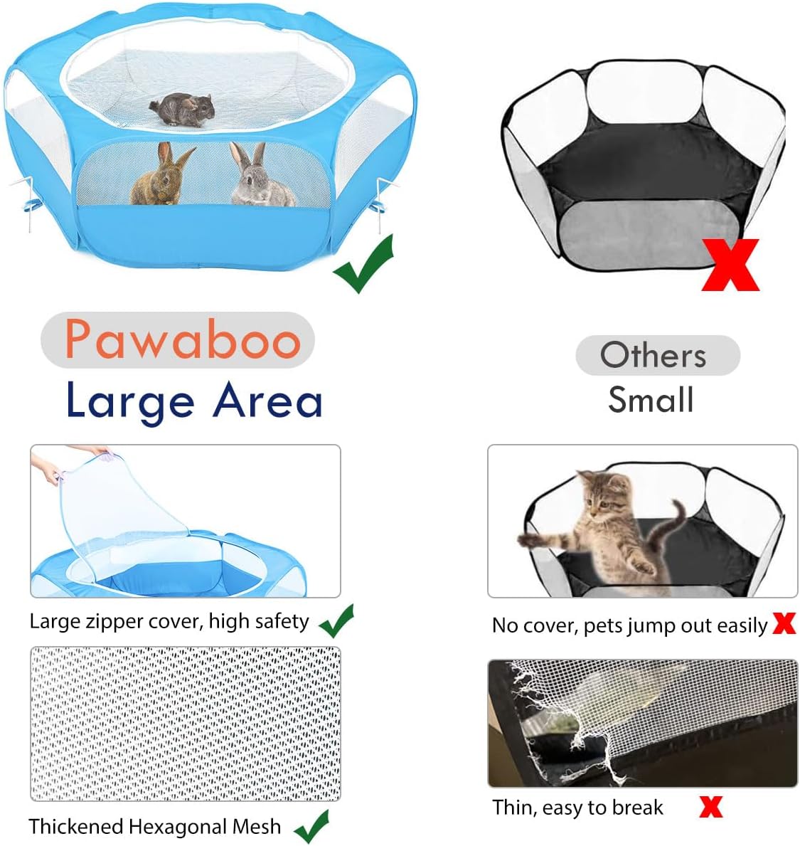 Pawaboo Small Animal Playpen, Waterproof Portable Pet Cage Tent - C-Light Blue / 1 - image 3