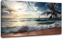 Yxbhhym Beach Wall Art Picture for Living Room Ocean Sunset Canvas Wall Decor Paintings Sea Poster Seascape Print Art Palm Artwork for Wall Art Bedroom Office Decoration Framed- 20x40inches