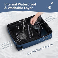 PETSFIT Travel Litter Box for Cats - Removable 2-Layer Leak-Proof Lining, Scratch-Resistant Fabric with Sturdy Support Frame, Cat Collapsible & Travel Litter Box Navy Blue
