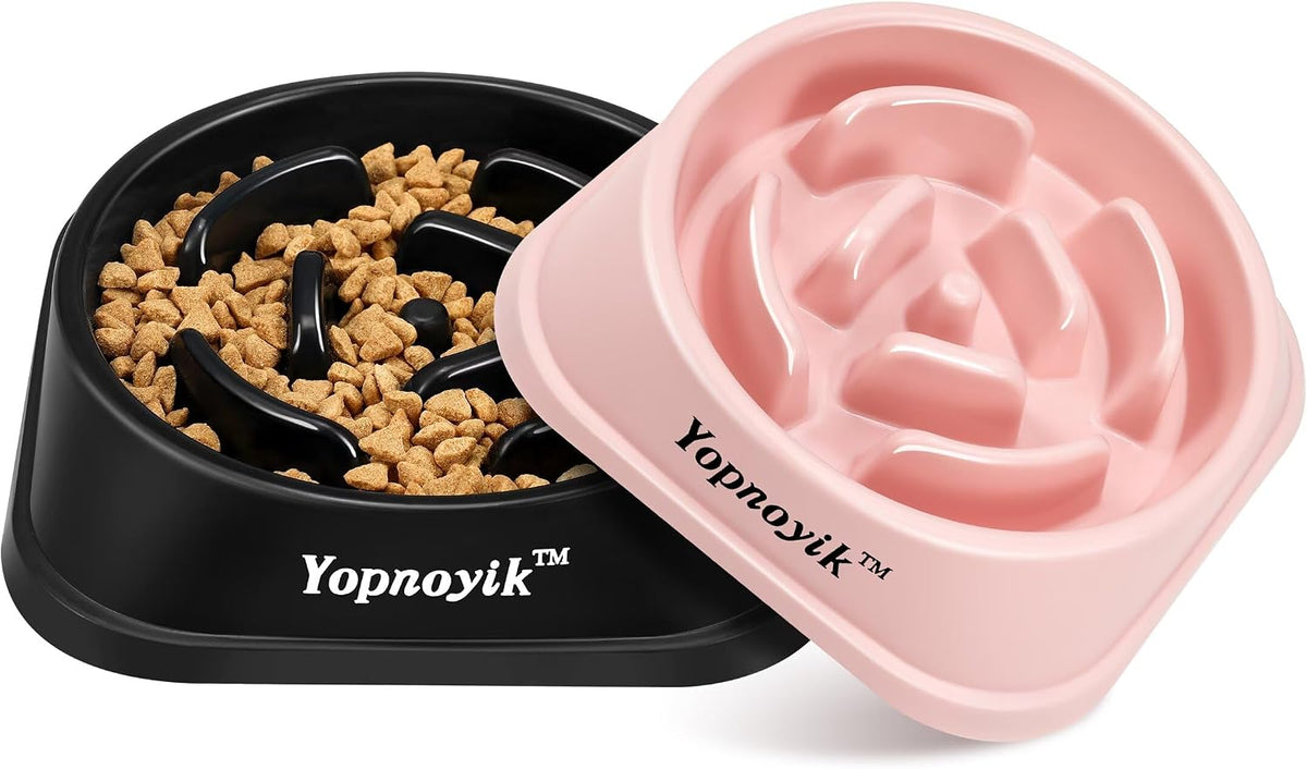2 Pack Slow Feeder Dog Bowls for Medium Dogs & Cats – Essentials for Dogs - Large / Black and Pink