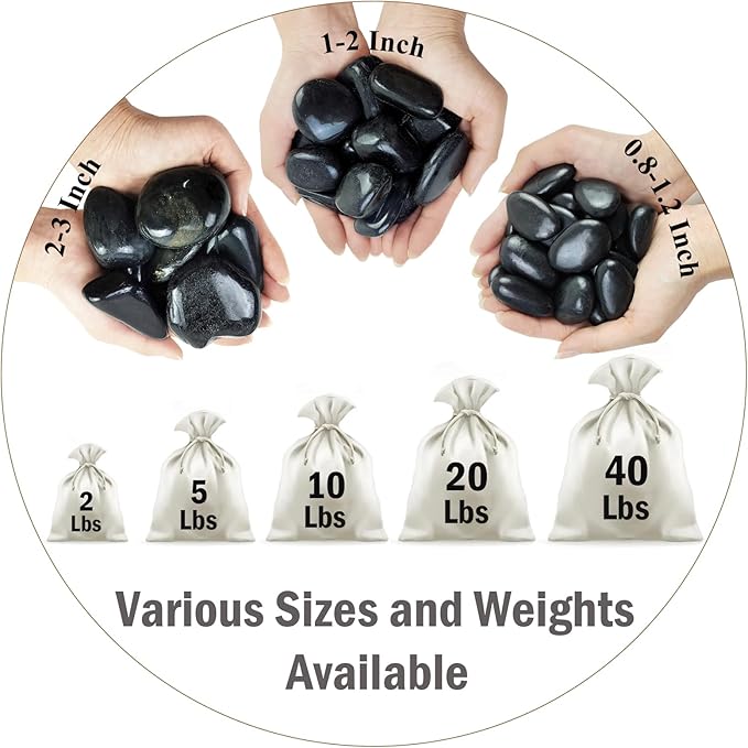 5 lbs Polished Black Pebbles for Indoor Plants, 0.8-1.2 Inch Decorative Black River Rocks for Plants Aquarium Planter Vase Fillers Landscaping and Garden Black Stones