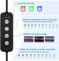 AQQA Full Spectrum Aquarium Light,Fish Tank Lights for Plant Growth Fish Viewing,3 Mode White Blue Red Green LED Beads,Timer,Adjustable Brightness,Extendable Brackets for Freshwater 26W for 32-40inch