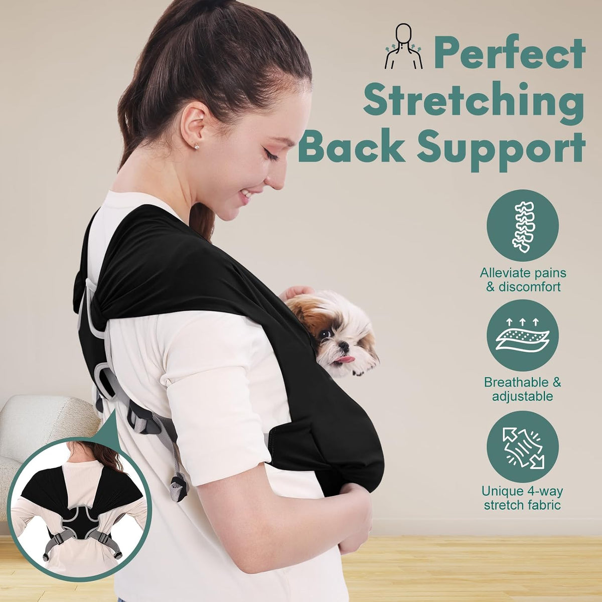 Supet Dog Sling Carrier for Small Pet - Black / Regular - image 3