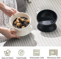 YINGFAN Elevated Cat Bowls, 5oz Ceramic Raised Cat Bowl for Cats/Kittens with Tilted Design, Porcelain Cats Feeding Dishes for Food/Water, Anti Vomit, Microwave & Dishwasher Safe (Light White)