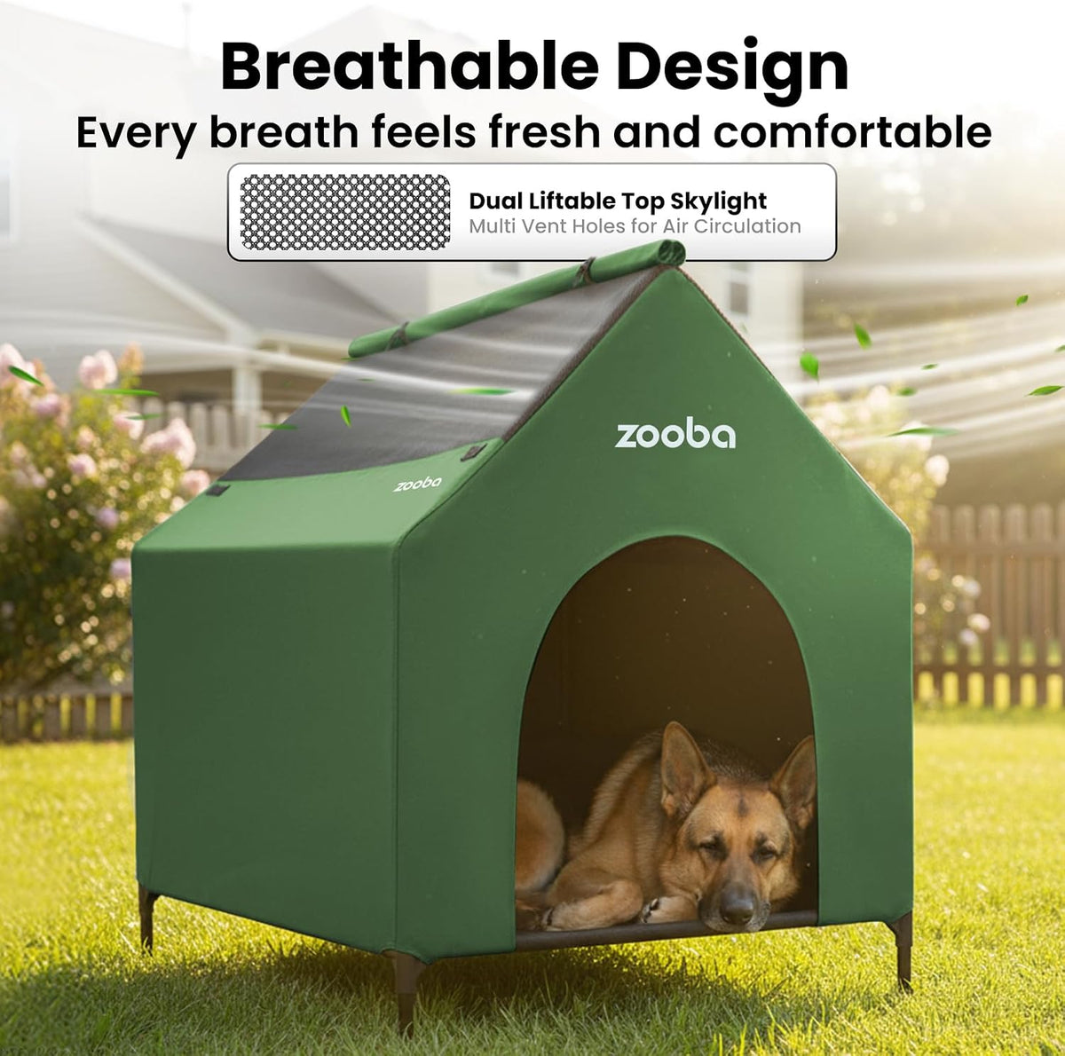 Zooba Large Dog House Outdoor - Green / Large: 36 inch - image 2