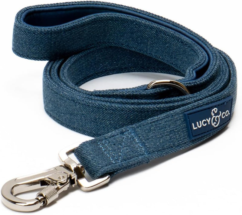 Lucy & Co. 5 Foot Designer Dog Leash, Posy Pink - Blue Jeans / Large