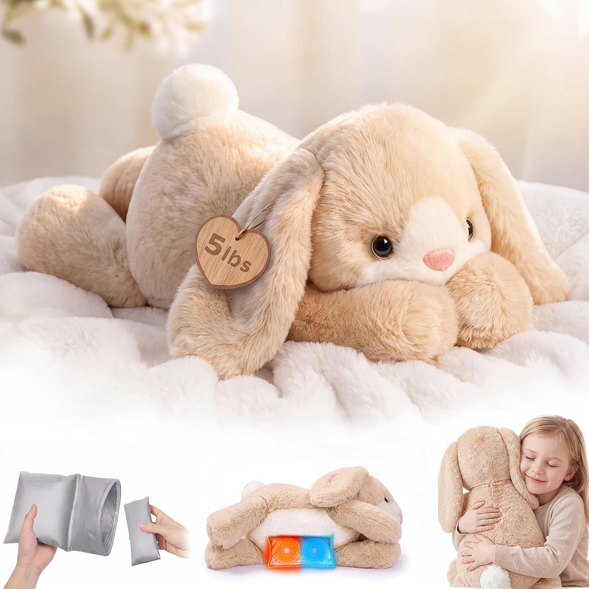 Mewaii Weighted Stuffed Animals Cow Plush, Heatable Coolable - Cream White