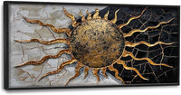 Quorin Golden Sun Large Wall Art Abstract Day and Night Pictures Black and Golden Wall Decor Canvas Print Painting Artwork for Bathroom Living Room Bedroom 60L x 30W
