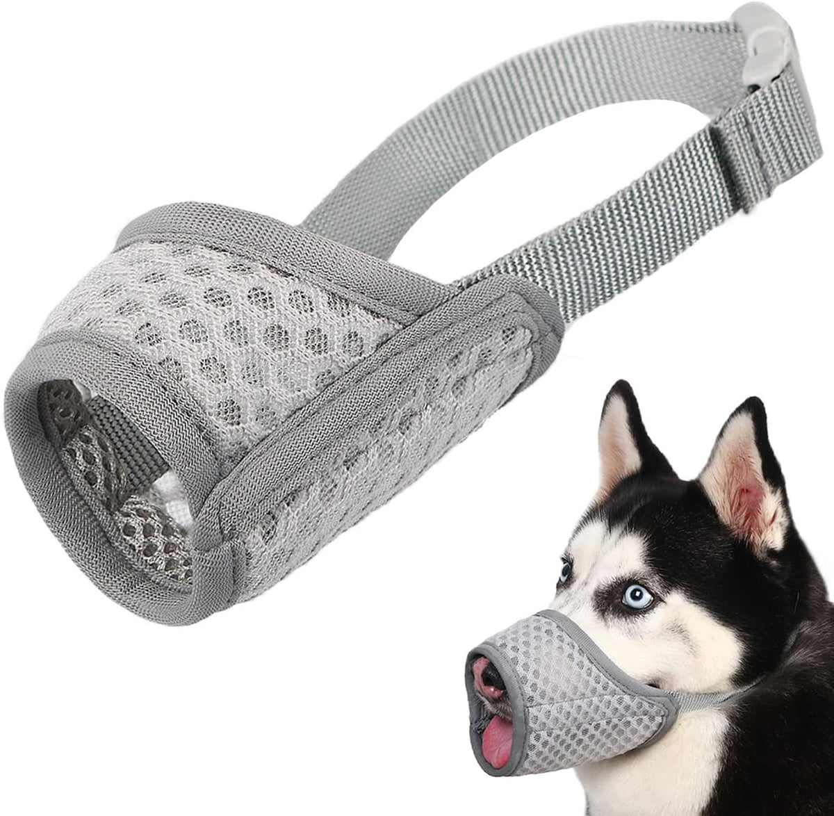 Dog Muzzle, Puppy Soft Mesh Muzzles for Grooming Biting Chewing – Essentials for Dogs - Grey / L-(Snout 8¼”-9”)