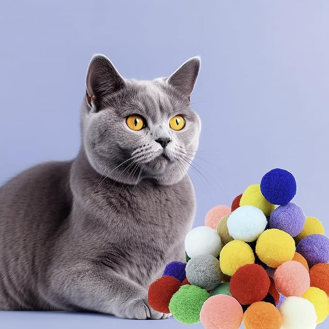 Cat Toy Balls, 20Pcs Premium Soft Pom Pom Balls for Kittens, 1,9'' Funny Interactive Cat Pompom Toys for Bored Indoor Cats Playing Plush Balls for Craft DIY Decorations, Cute Kitten Kitty Toys.