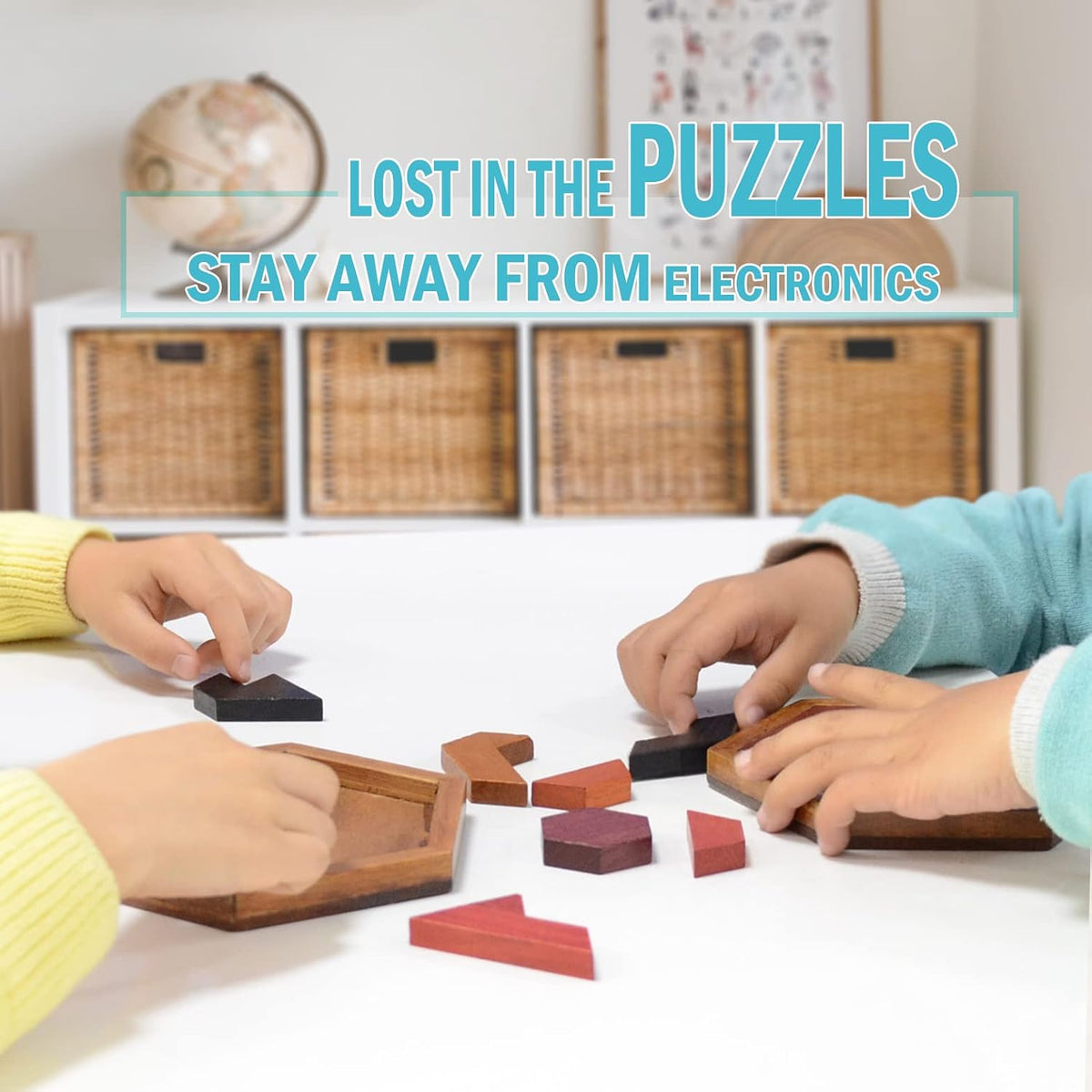KINGOU Wooden Hexagon Tangram Brain Teaser Puzzle – Fun for Kids & Family - image 2