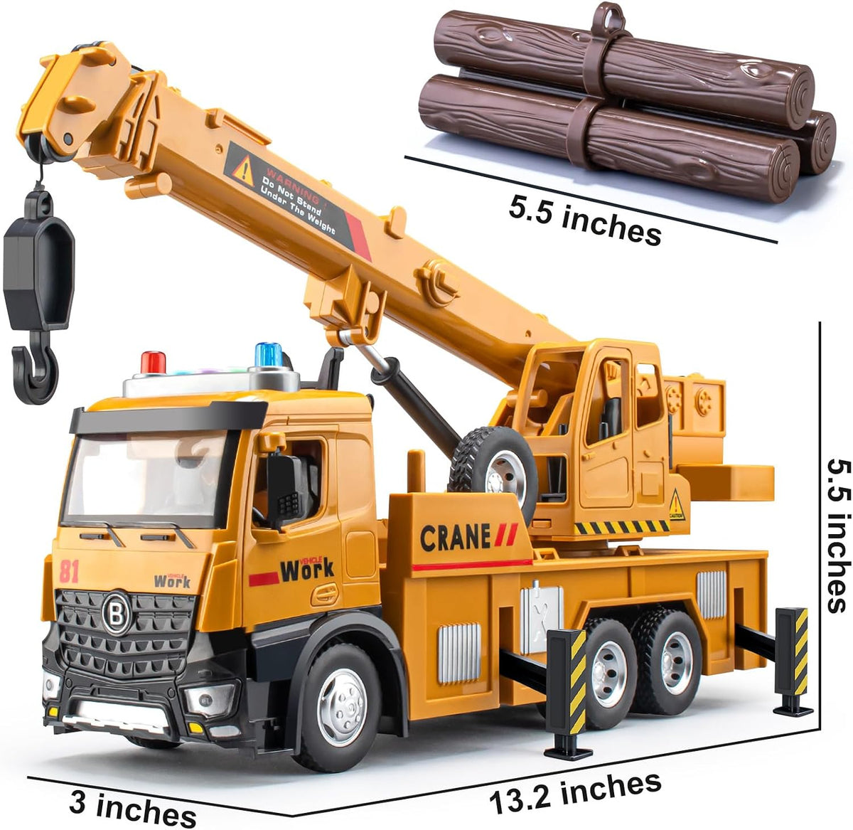 Takgud 13.5 inch friction powered crane truck toy with extending arm and lights - view 8