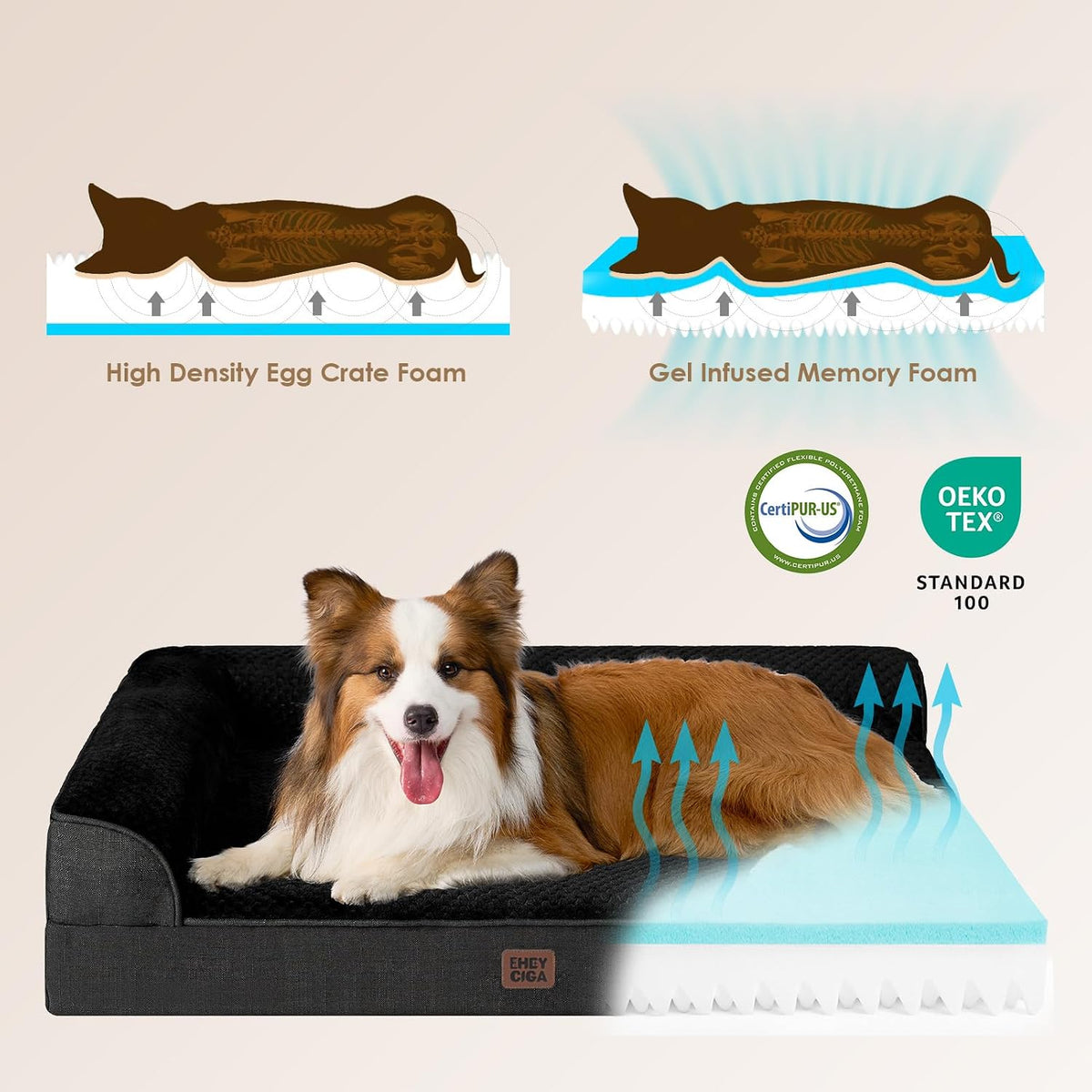 EHEYCIGA Orthopedic Dog Bed Medium Size, Memory Foam Dog Bed - Black / 36.0"L x 27.0"W x 6"Th - image 4