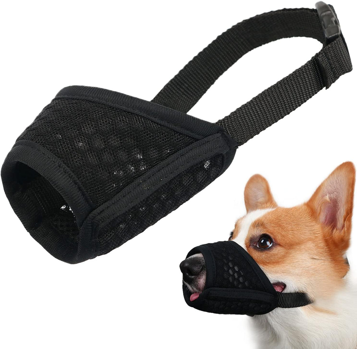Dog Muzzle, Puppy Soft Mesh Muzzles for Grooming Biting Chewing – Essentials for Dogs - Black / M-(Snout 7¼”-8”)