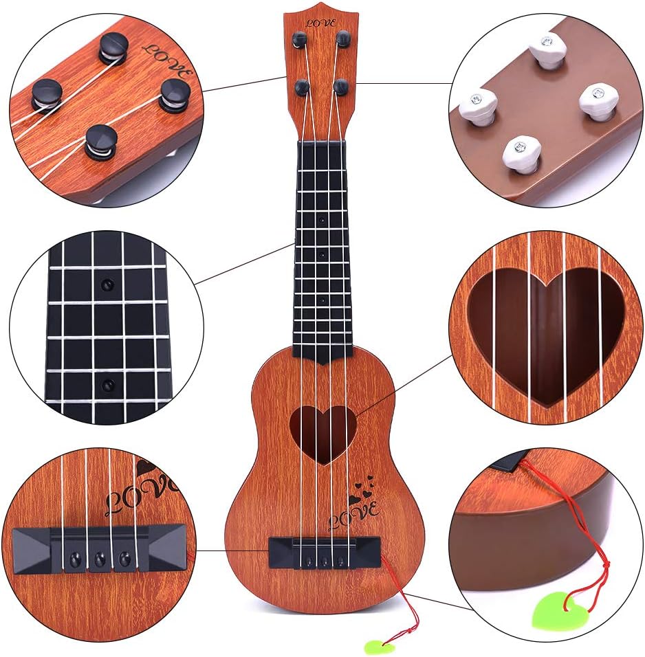 YEZI Toy Classical Ukulele Guitar Musical Instrument for Boys Girls – Fun for Kids & Family - Brown - image 3