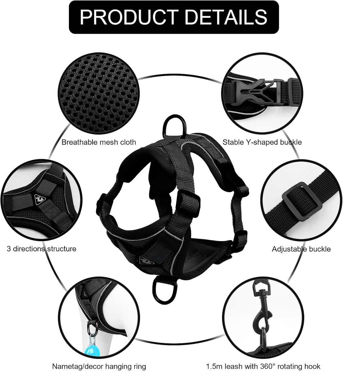 Skmeditec Cat Harness and Leash Set: Upgraded Escape Proof Vest - Black / XL - image 3