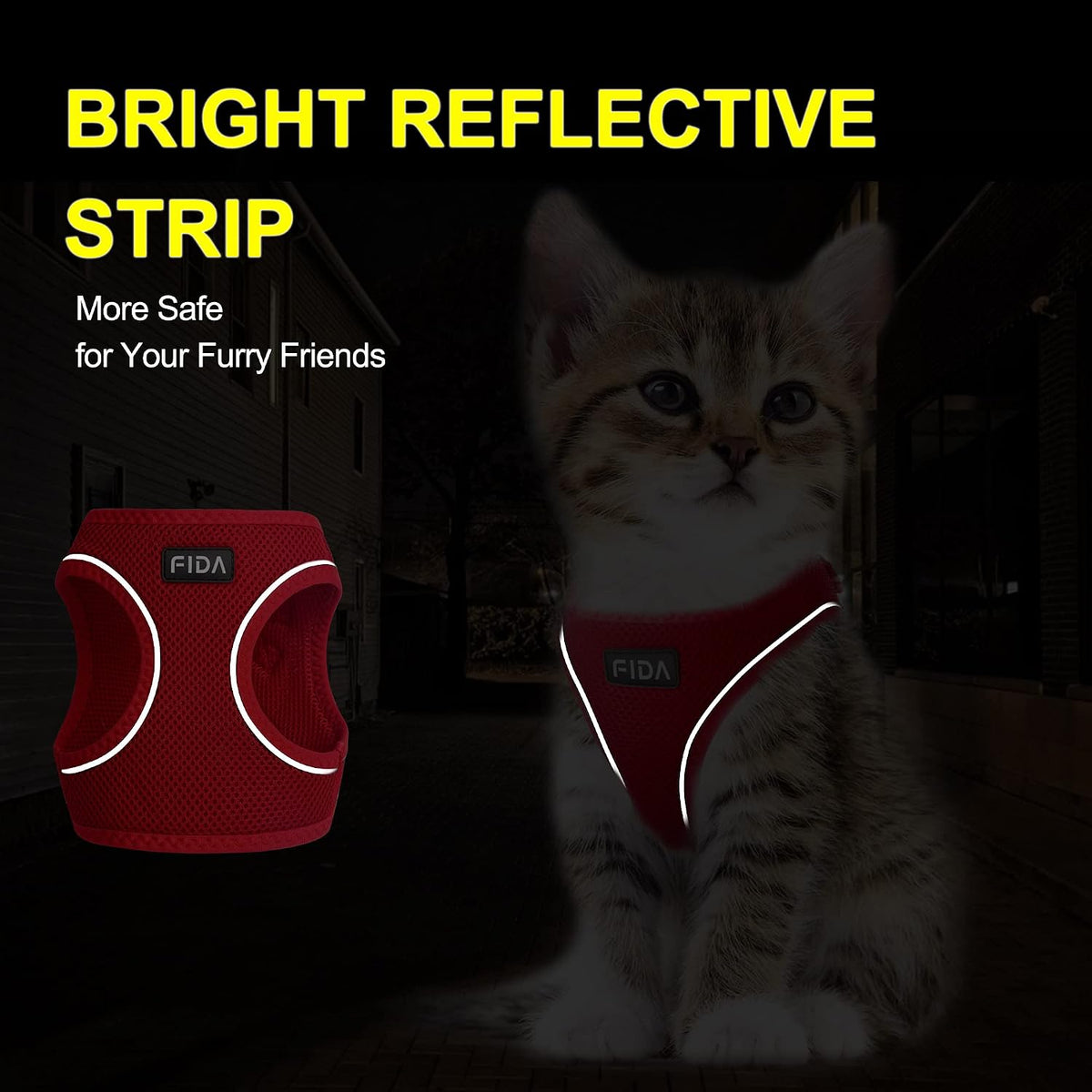Fida Cat Harness and Leash Set for Walking Kitten and Puppy - XXS (Neck:11.4"-12.2"; Girth:12.6"-14.2") / Fiery Red - image 2