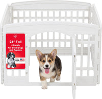 IRIS USA 4-Panel Dog Playpen, Pet Enclosure - 4 Panel - 24" H / White