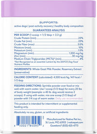 Native Pet Goat Milk for Dogs - Organic Goat Milk Powder for Dogs and Cats - Puppy Formula Dairy Replacement Packed with Protein & Vitamins for Immunity, Recovery & Growth for Active Pups - 60 Scoops
