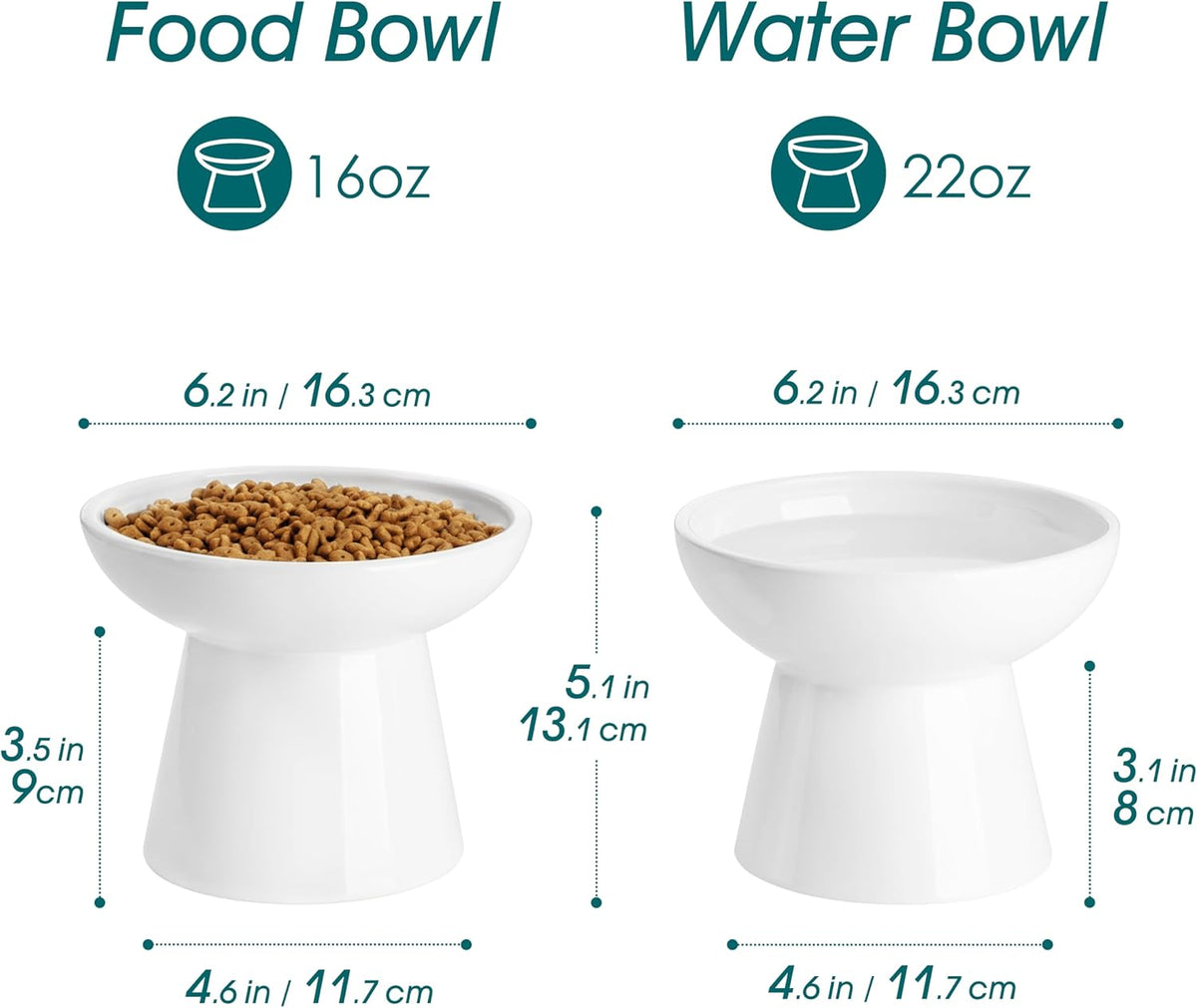vancasso 2-Pack 6.2" Wide Elevated Cat Bowls - White / Food & Water Bowl Set - image 2