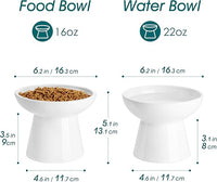 vancasso Ceramic Elevated Cat Bowls 2-Pack - 6.2" Extra Wide Raised Cat Food & Water Dishes, 5.1" Optimal Height Anti-Whisker Fatigue Shallow Bowls for Cats/Kittens/Dogs, Lead & Cadmium Free (White)
