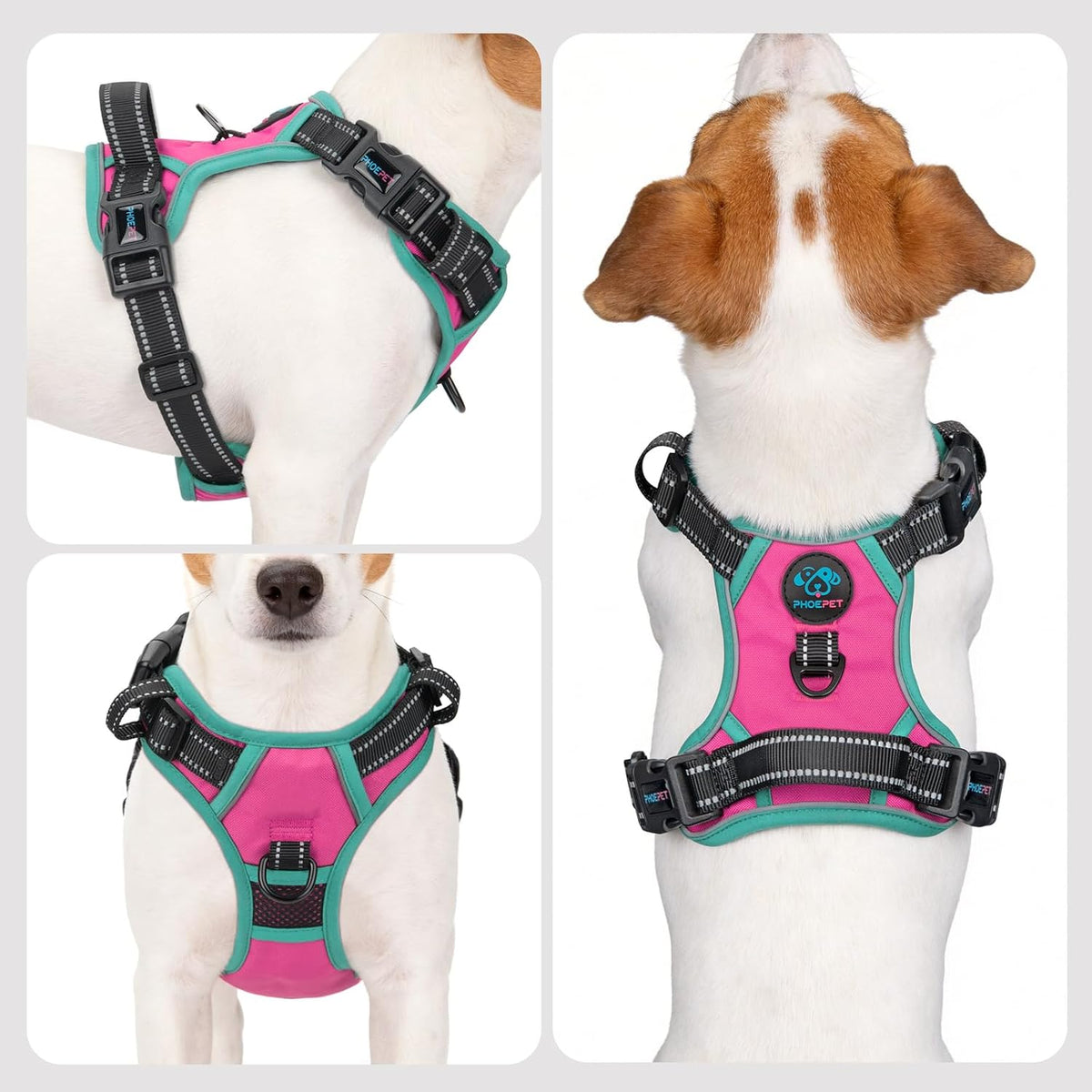 PHOEPET Upgraded No Pull Dog Harness, Reflective Adjustable Vest – Essentials for Dogs - Pink / Large - image 2