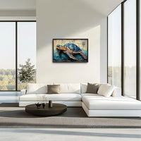 Large Nautical Turtle Wall Art for Living Room, Coastal Ocean Canvas Oversized Wall Decor, Beach Aesthetics Framed Pictures Painting Print Artwork for Bedroom Office 36L" x 24W"